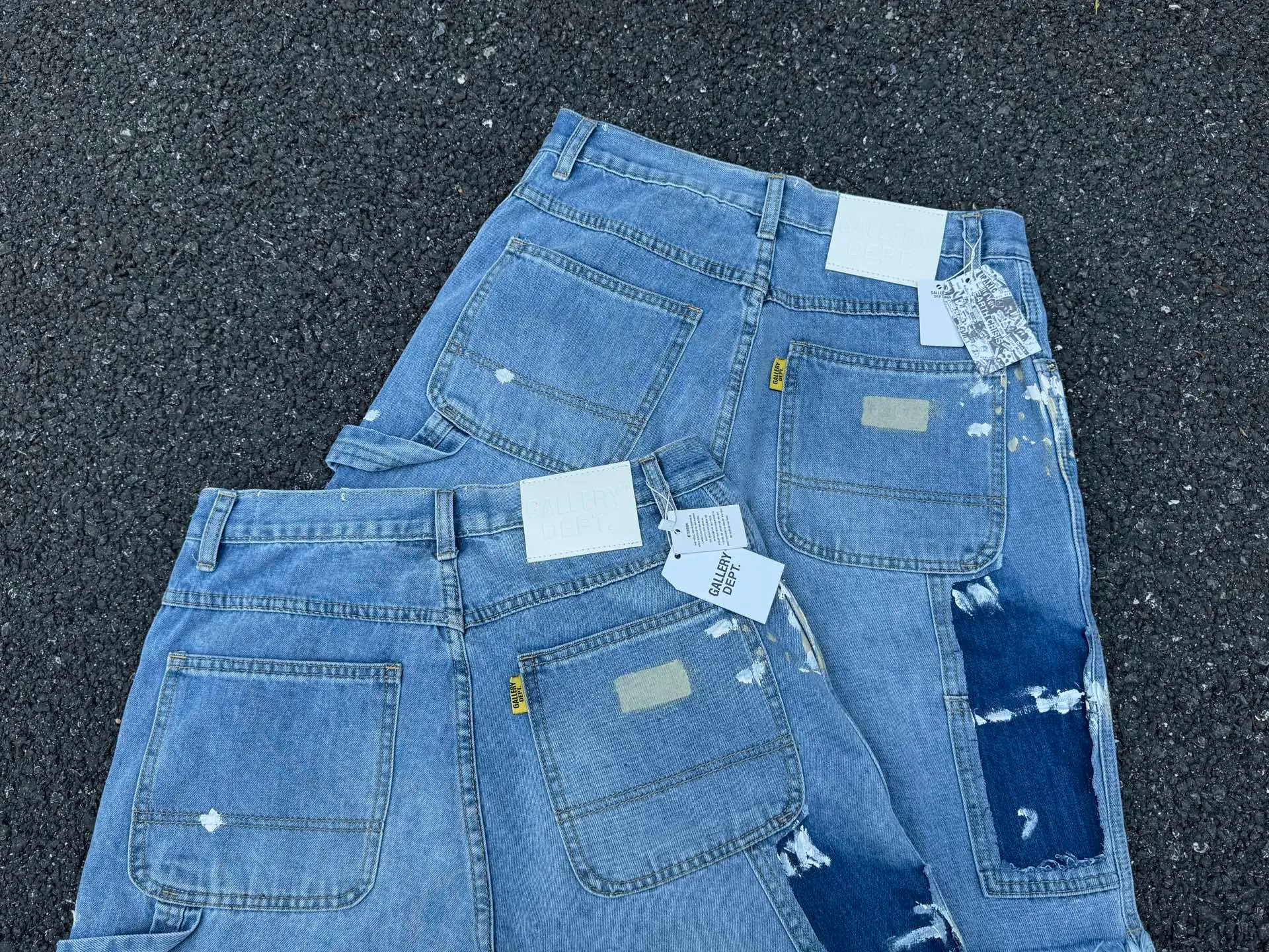 P200💰GD098 GALLERY DEPT splashing ink and paint destroying the edges, retro washed and distressed high street logging workwear denim shorts Workmanship: original accessories Customized original Logo buttons YKK zippers 6 complete labels Original hang tag Color: blue Size: S-XXL (28 30 32 34 36)